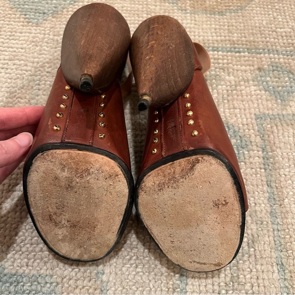 Givenchy Paris Brown Leather Studded Wooden Cone High Heels | Size 6 - Picture 6 of 8